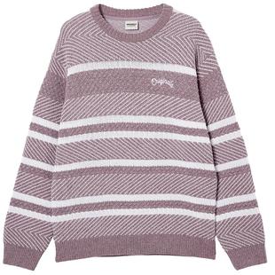 杰克琼斯男装冬季新款字母刺绣休闲条纹拼接宽松圆领毛衣针织衫