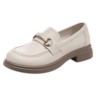 红蜻蜓女鞋英伦休闲乐福鞋女款一脚蹬小皮鞋2026新款春季真皮单鞋