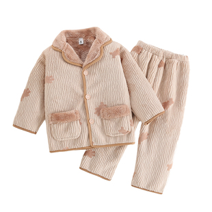 儿童睡衣秋冬季男童加绒加厚法兰绒套装男孩中大童宝宝家居服冬天