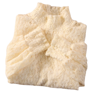 洋气灯笼袖高领蕾丝打底衫女秋冬内搭洋气新款毛绒绒打底上衣保暖