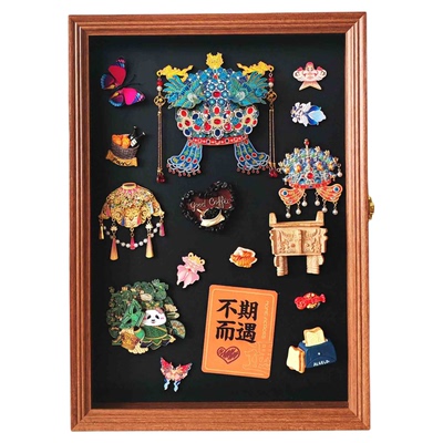 冰箱贴收纳框凤冠磁吸冰箱贴收藏展示博物馆可开合相框徽章展示框