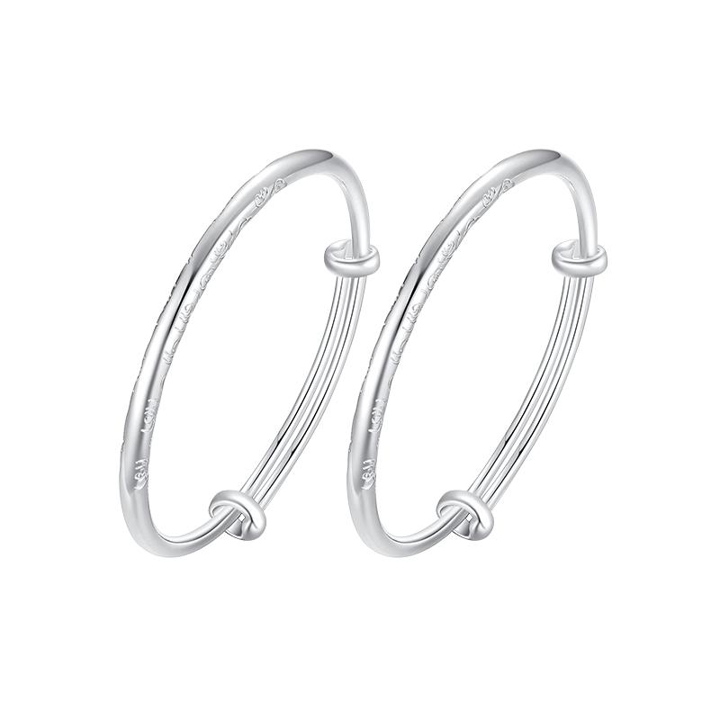 周大生足银宝宝镯平安锁纯银S990如意手镯子一对送满月周岁礼物