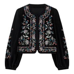 国现| 法国Louise Misha LM法式复古黑丝绒绣花短夹克外套 Duras