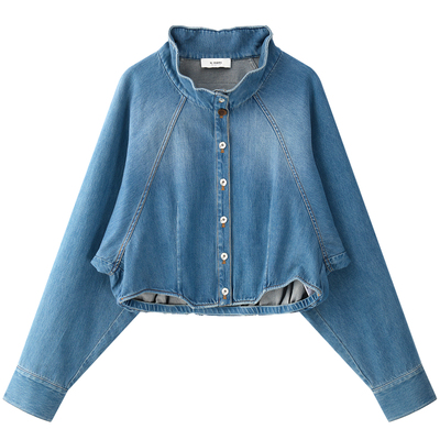 【曹曦文同款】NMORE设计师品牌 25秋季新款 造型领廓形牛仔外套