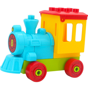 大颗粒火车积木12孔车底车轮轱辘交通工具配件车厢儿童拼装玩具