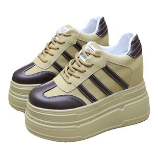 14公分内增高女鞋新款12厘米增高小个子夏季10真皮厚底超轻小白鞋