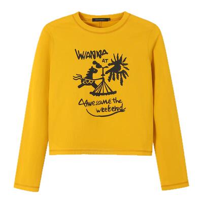 [Sunshine]bbfer本依凡WTSTX0108秋季长袖T恤女活力短款上衣内搭