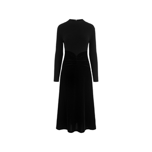 MARYLING玛俪琳2025秋季新品黑色轻礼服拼接褶皱连衣裙A1FGW61220