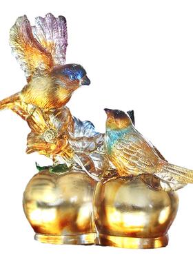 琉璃喜鹊柿子喜事临门风水摆件