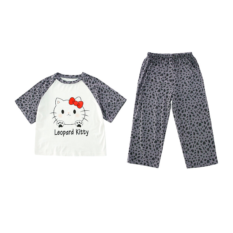 夏季女童莫代尔豹纹睡衣套装