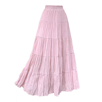 纯色超长裙大摆褶皱A字半身裙子