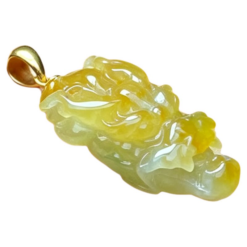 翠贵人18K冰糯黄翡龙头如意吊坠