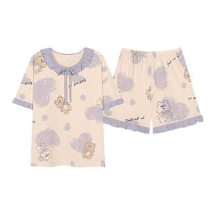 卡之恋睡衣女款2026新款夏季纯棉短袖带胸垫可爱甜美家居服两件套