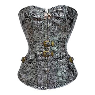 艾米丽宫廷哥特式束身衣 印花钢扣银色束腰美体宫廷塑身衣 corset