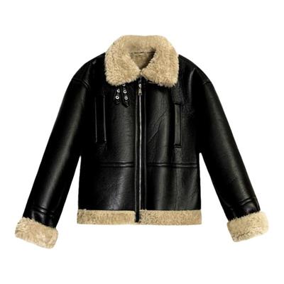 落落狷介外套秋冬黑色羊羔毛新款