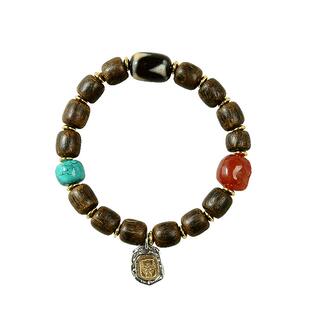 藏村男女通用款沉香手串藏式民族风特色松石玛瑙搭配吊坠手链佩饰