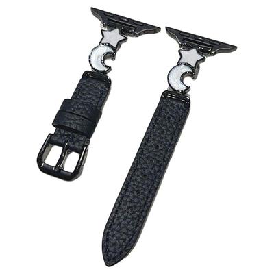 适用iwatch表带星月金属荔枝皮革