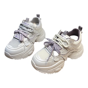 高鹏真皮老爹鞋女款显脚小2026春新款百搭轻便厚底小个子增高鞋女