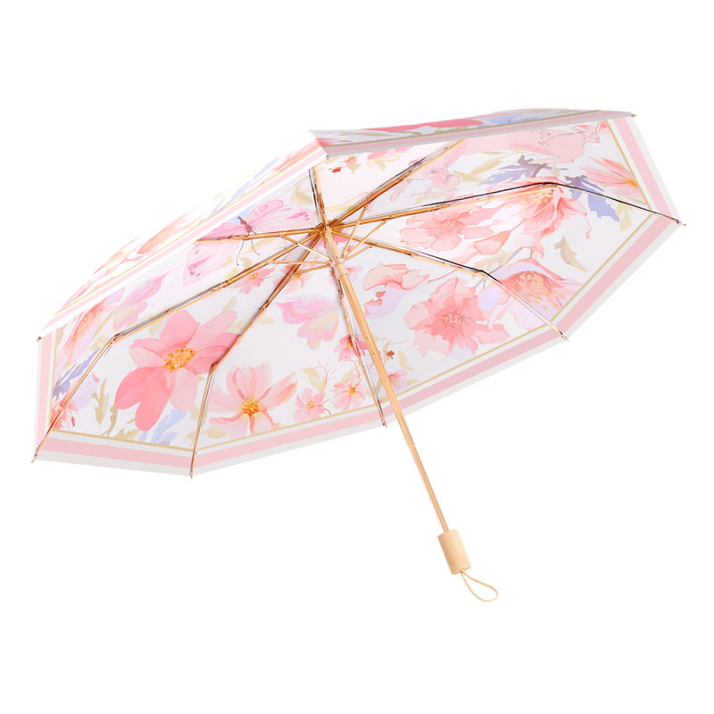 双层黑胶8骨三折晴雨两用防晒伞