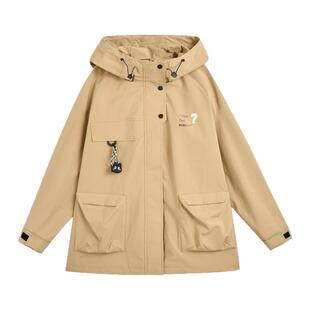 紫涵工装大口袋连帽外套女春秋季新款宽松休闲通勤防风流行短风衣