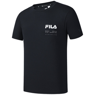 FILA 斐乐官方男子针织短袖衫2026夏季时尚健身运动基础防晒黑T恤
