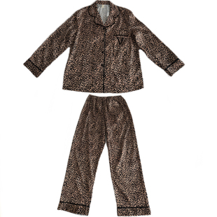 高级感豹纹冰丝绸睡衣女士秋冬刺绣长袖流光缎面家居服套装可外穿