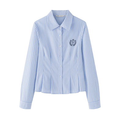 蓝色条纹衬衫女学院风小个子衬衣