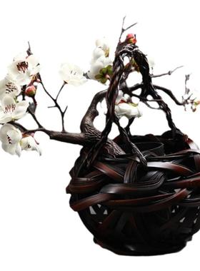 竹编花器客厅玄关茶几插花器复古