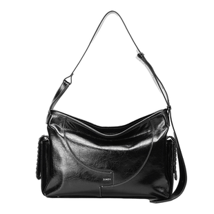 SIMEV杉谷hobo包知性学术风黑色真皮手提包女通勤质感包包单肩包