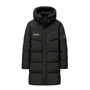 雪中飞中长款羽绒服男连帽抽绳冬季保暖抗寒加厚潮流休闲超厚外套