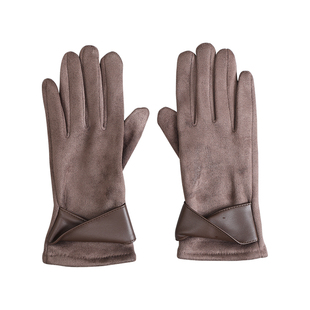 摩登feel/皮质蝴蝶结可触屏加绒手套时髦洋气保暖分指可骑行女冬