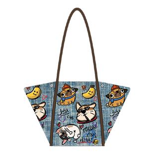 尼睿新款原创牛仔汪汪队时尚百搭单肩包大容量日常通勤帆布包Z055