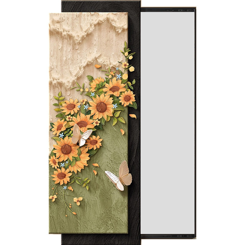 中古风向日葵花卉推拉玄关装饰画