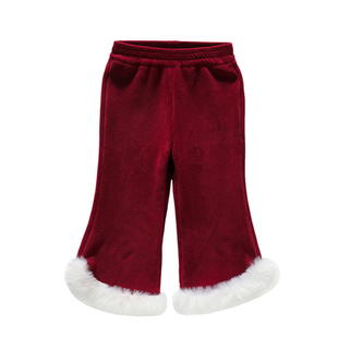 女童裤子2025新款冬季加绒喇叭裤宝宝黑色国风洋气毛边中式条绒裤