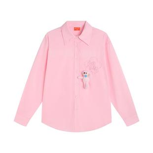 NOISY TEDDY26春季新款简约纯色可爱熊女士甜美长袖衬衫休闲百搭