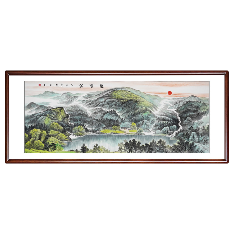 聚宝盆山水画纯手绘真迹客厅沙发背景挂画靠山招财办公室国画字画