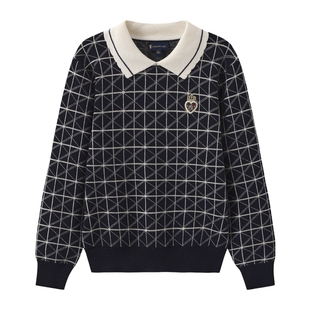 POLOWALK童装毛衣女秋冬新品女童翻领针织衫洋气潮气质百搭时尚