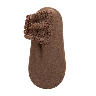 秋冬加厚雪地袜子德绒蕾丝花边短袜女士简约镂空保暖防滑硅胶船袜