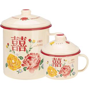 摩登主妇搪瓷杯大号大茶缸泡面杯子女漂亮喝水杯带盖马克杯伴手礼