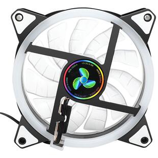 台式电脑机箱液压PWM温控静音散热风扇12cm水冷RGB变色LED双光圈