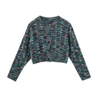 泫雅风扎染毛衣开衫日系复古小众设计感高腰短款显瘦针织衫外穿薄