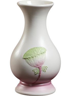 微美陶瓷粉莲莲蓬浮雕花瓶供佛花瓶摆件佛堂佛前供奉插花净水瓶