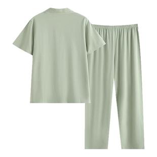 罗丝美春夏新款15069棉+氨纶针织女士国民领短袖睡衣家居服套装