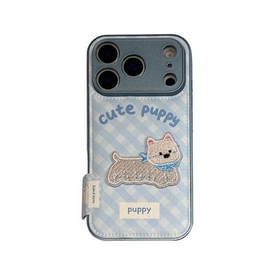 韩系ins可爱刺绣西高地适用于iphone15手机壳苹果16保护套14全包13新款17promax皮纹16pro超火max网红手机套