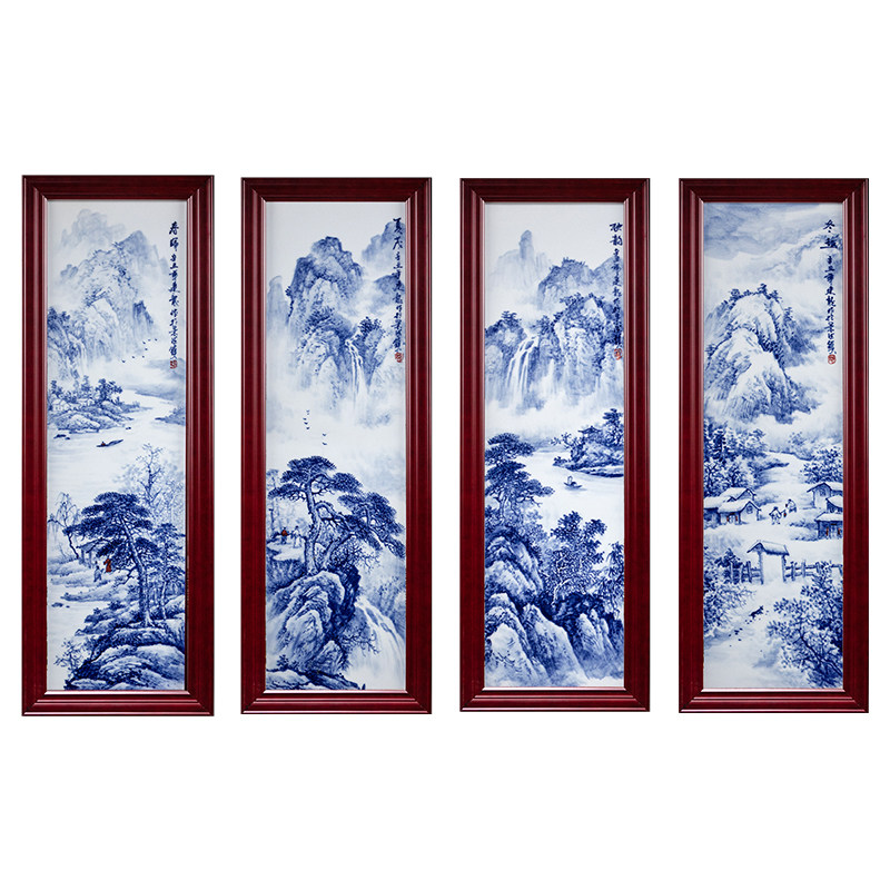 客厅玄关背景墙中式定制瓷板挂画