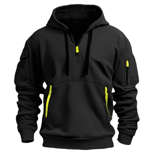 Color blocked half open hooded sweatshirt拼色半开襟连帽卫衣