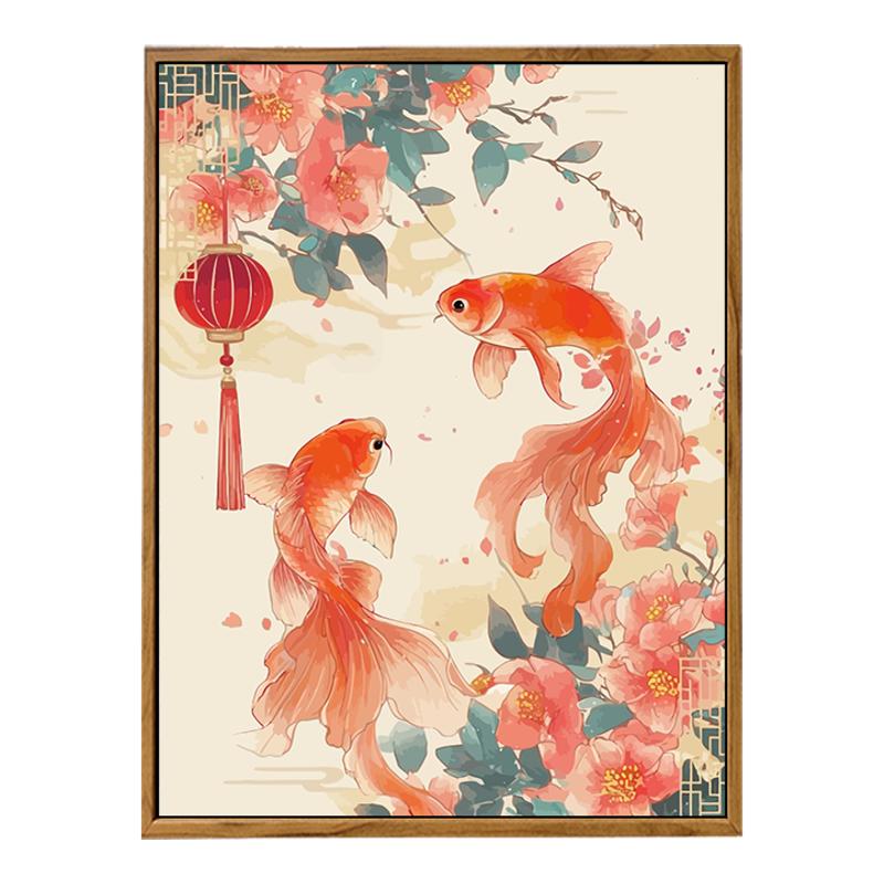 中国风好运锦鲤数字油画DIY手工绘填充涂色解压新中式高级感装饰