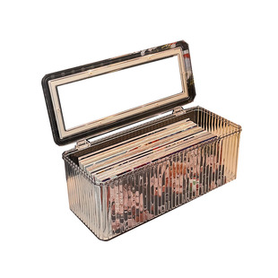 镭射票收纳盒桌面亚克力透明防尘大容量卡片谷子流麻长方形置物盒