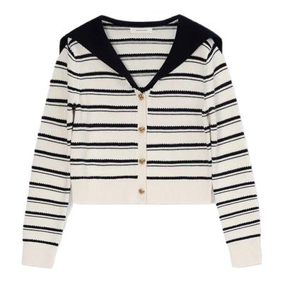 concise-white/简白 秋冬女士海军领条纹羊毛开衫银泰百货 301257