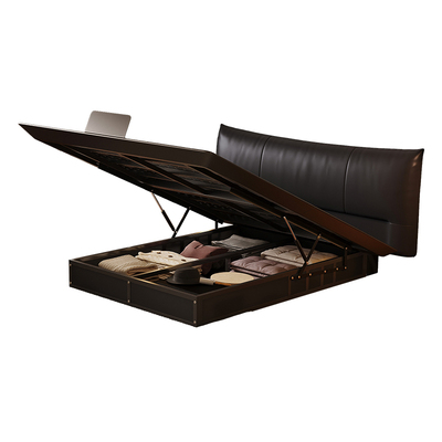 复古风碳素钢悬浮床主卧室真皮软包储物不锈钢铁艺床架1米8双人床